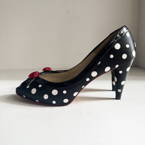 Ramon Tanza Black White Polka Dots Heart Detail PIn up Heels 9M - Picture 4 of 11